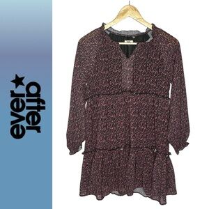 Ever After Dot Print Long Sleeve Tiered Babydoll Mini Dress app S